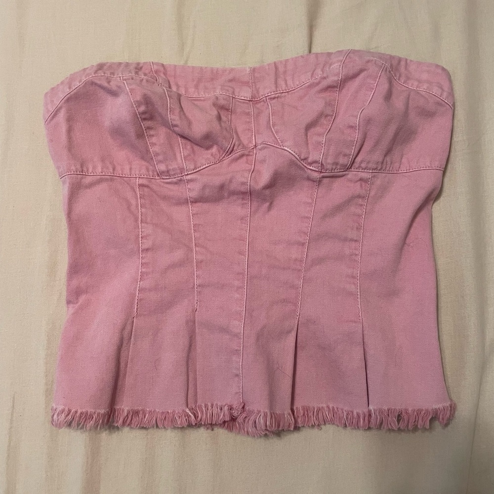Free People Pink Bustier-Style Strapless Top, S